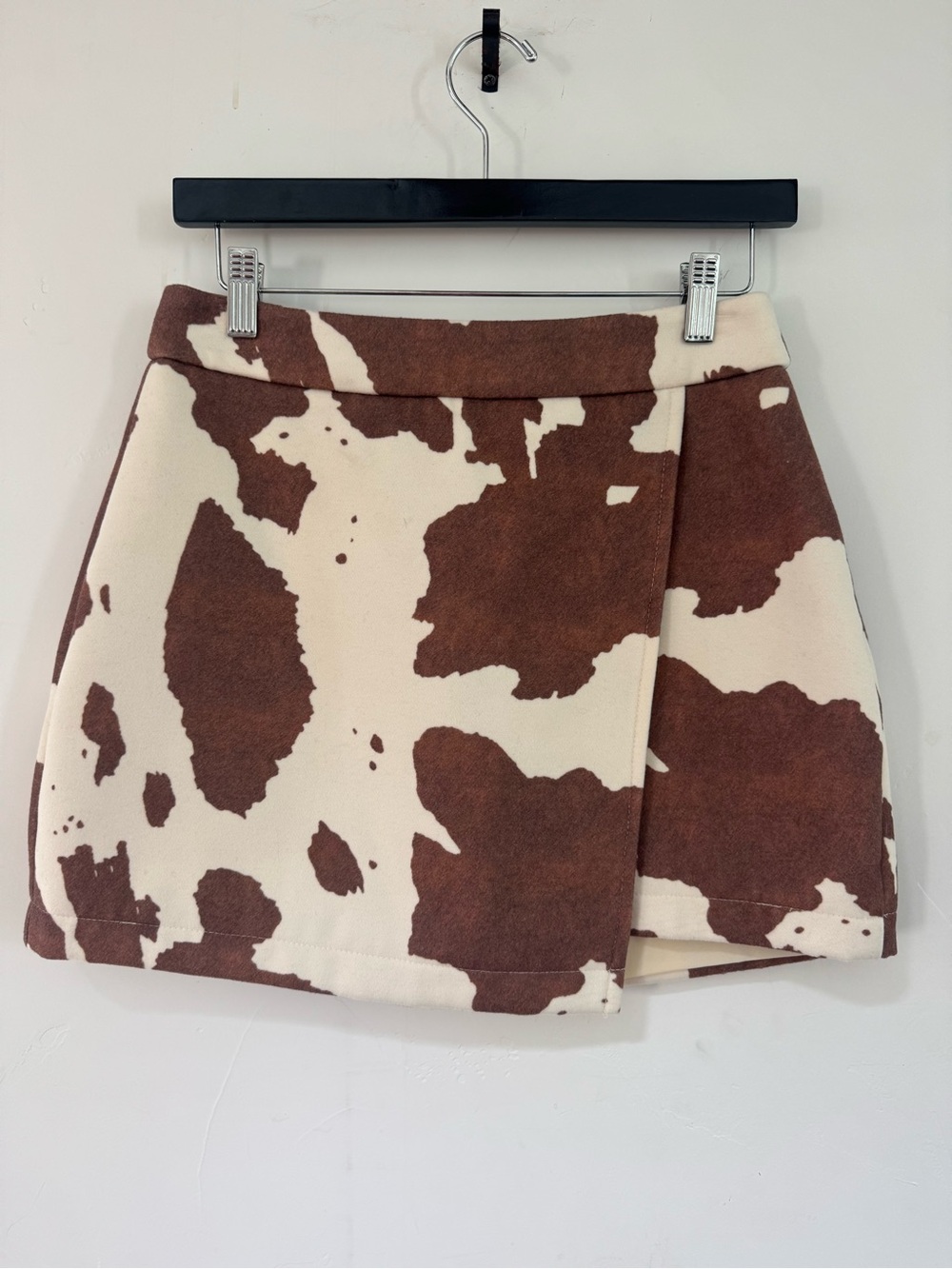 Greylin Cow Print Wrap Mini Skirt in Brown and Cream